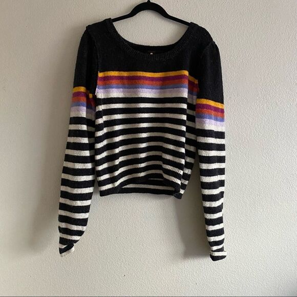 Free People Complete Me 80s style Striped Rainbow Sweater - Picture 8 of 11
